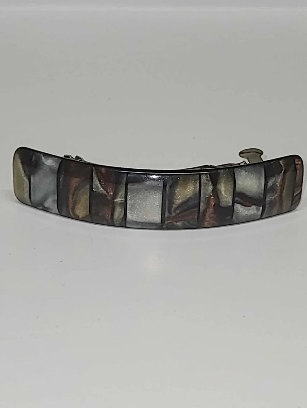 Vintage 90s Abstract Color Block Hair Barrette Geometric Mosaic Earthtone